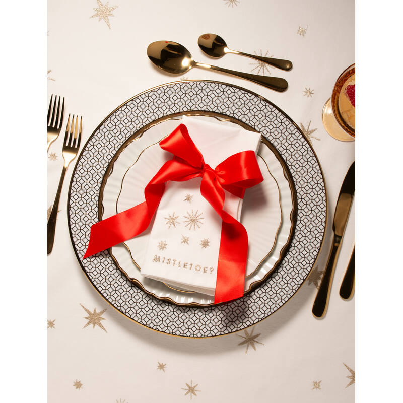 Stoffservietten Gold bestickt "Mistletoe"