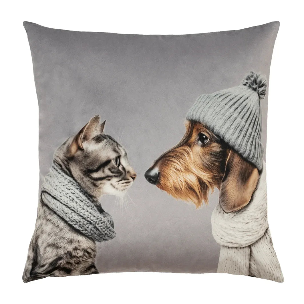 Kissenbezug 45x45cm Cat Loves Dog, Light Grey