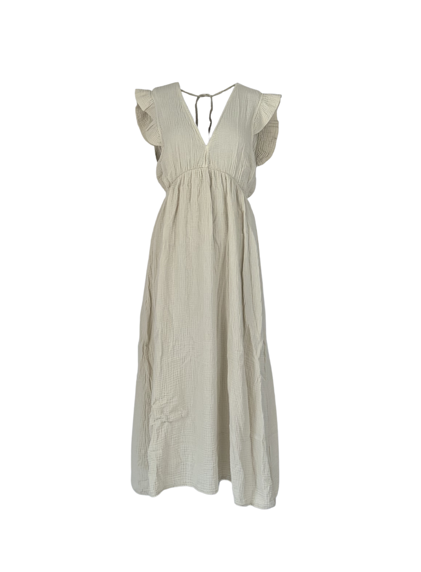Musselin Kleid mit Flügelärmeln, Beige