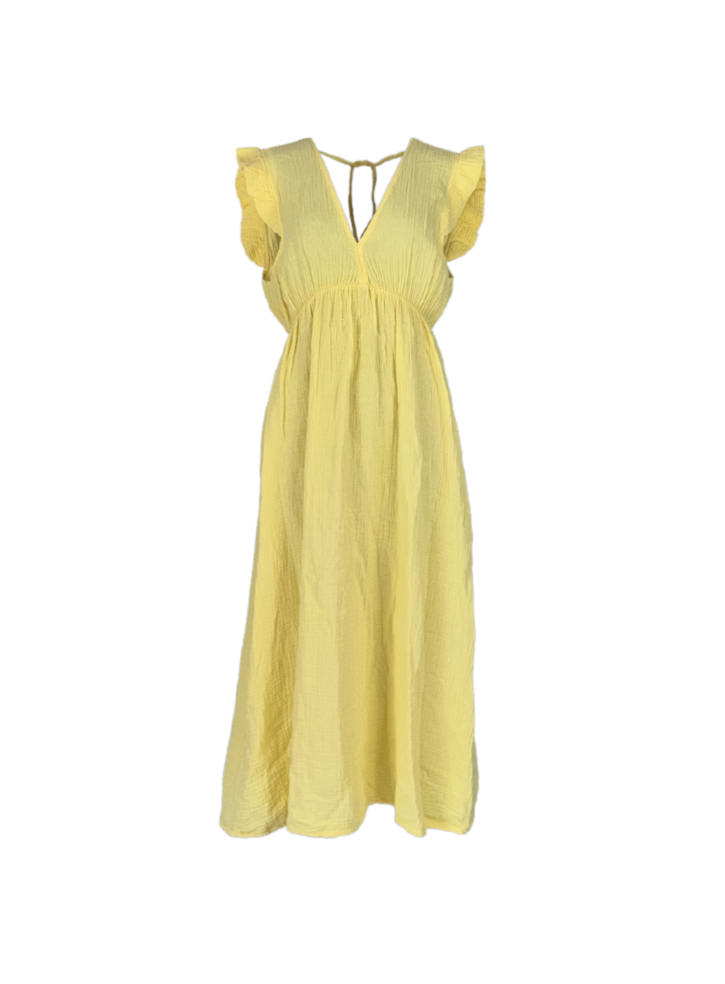 Musselin Kleid mit Flügelärmeln, Gelb