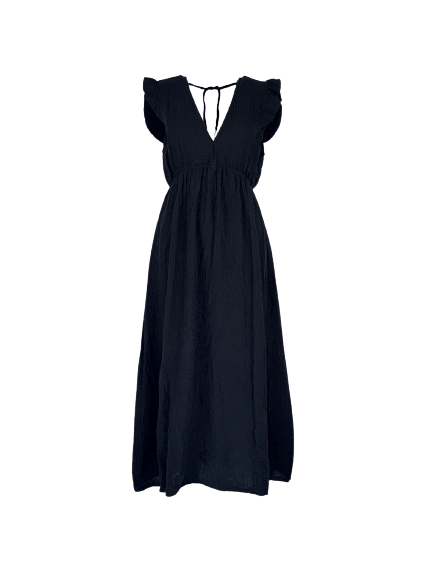 Musselin Kleid mit Flügelärmeln, Schwarz