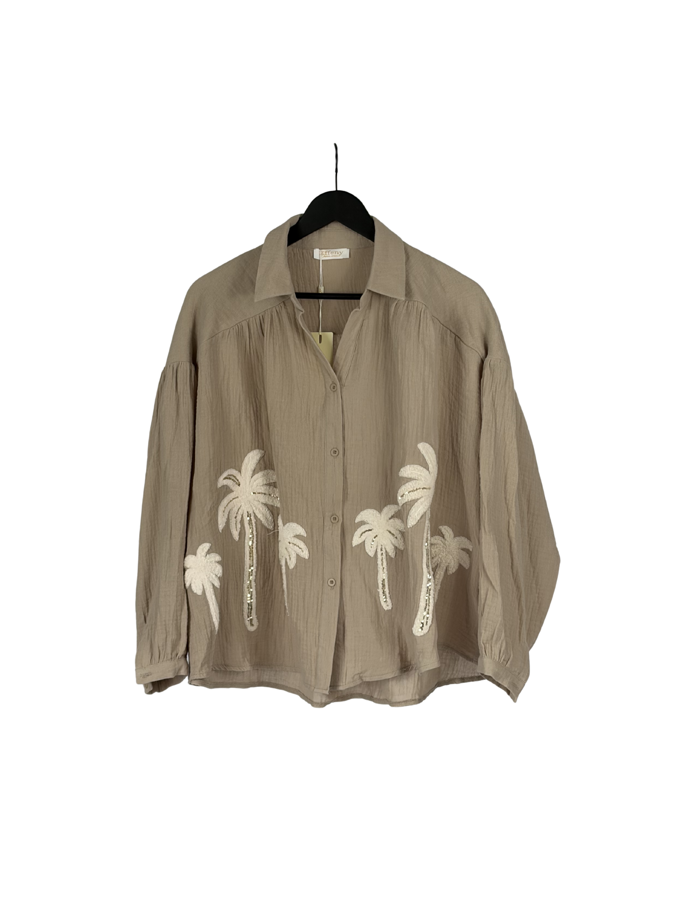Musselin Bluse mit Palmen, Beige