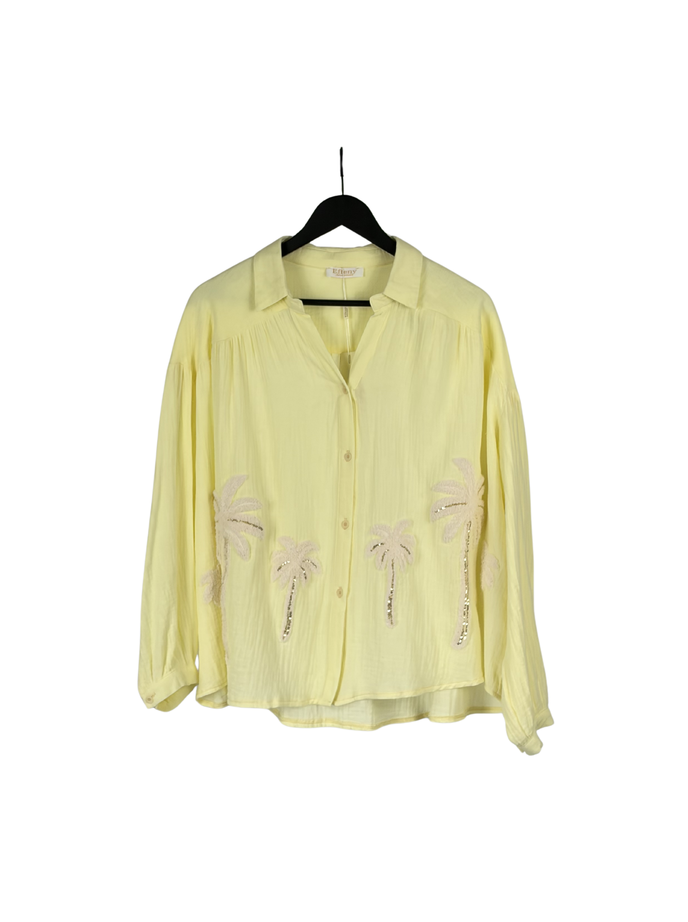Musselin Bluse mit Palmen, Gelb