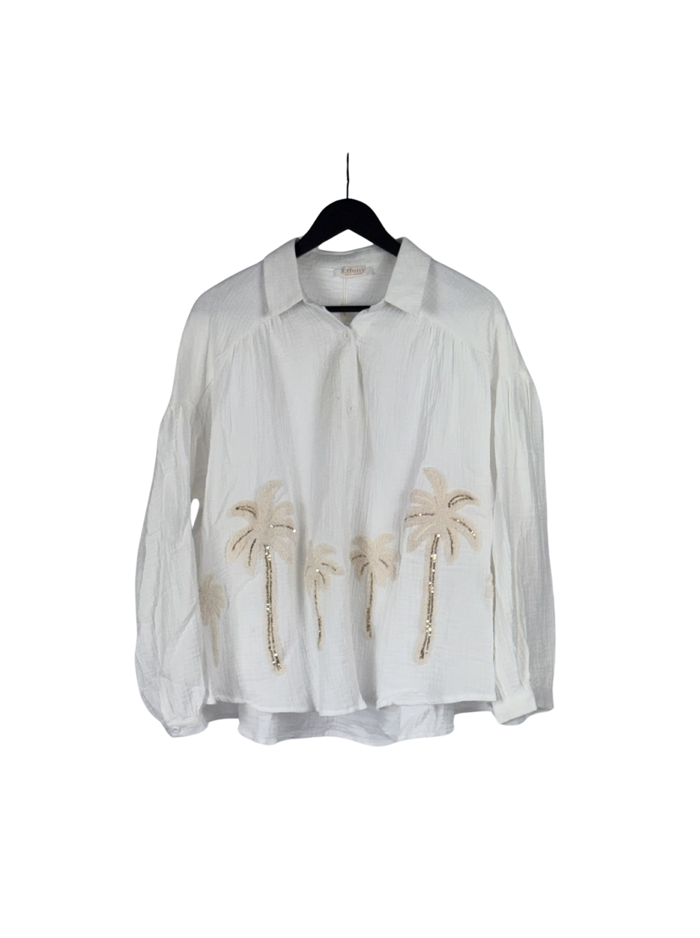 Musselin Bluse mit Palmen, Weiß