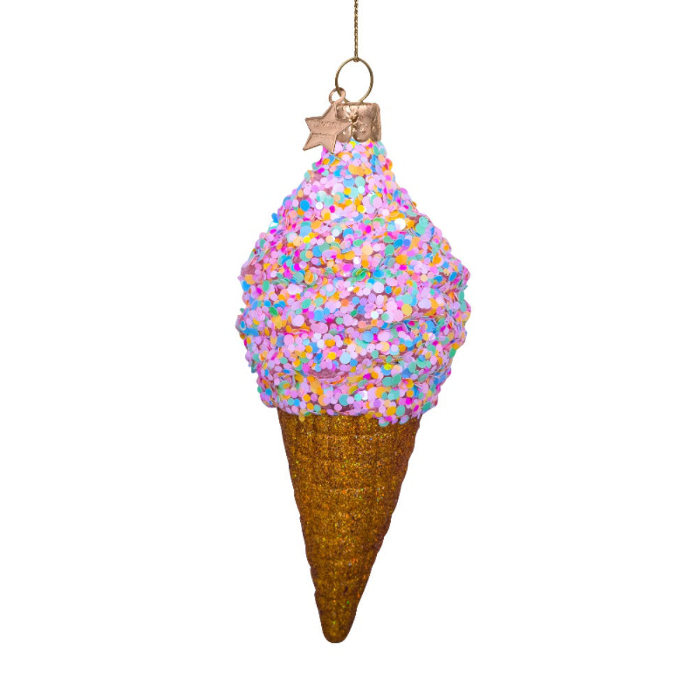 Glas Ornament, Disko Glitzer Eistwaffel