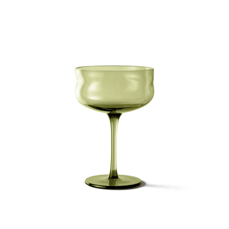 Swirl Champagne Coupe - 2er Set in Moosgrün