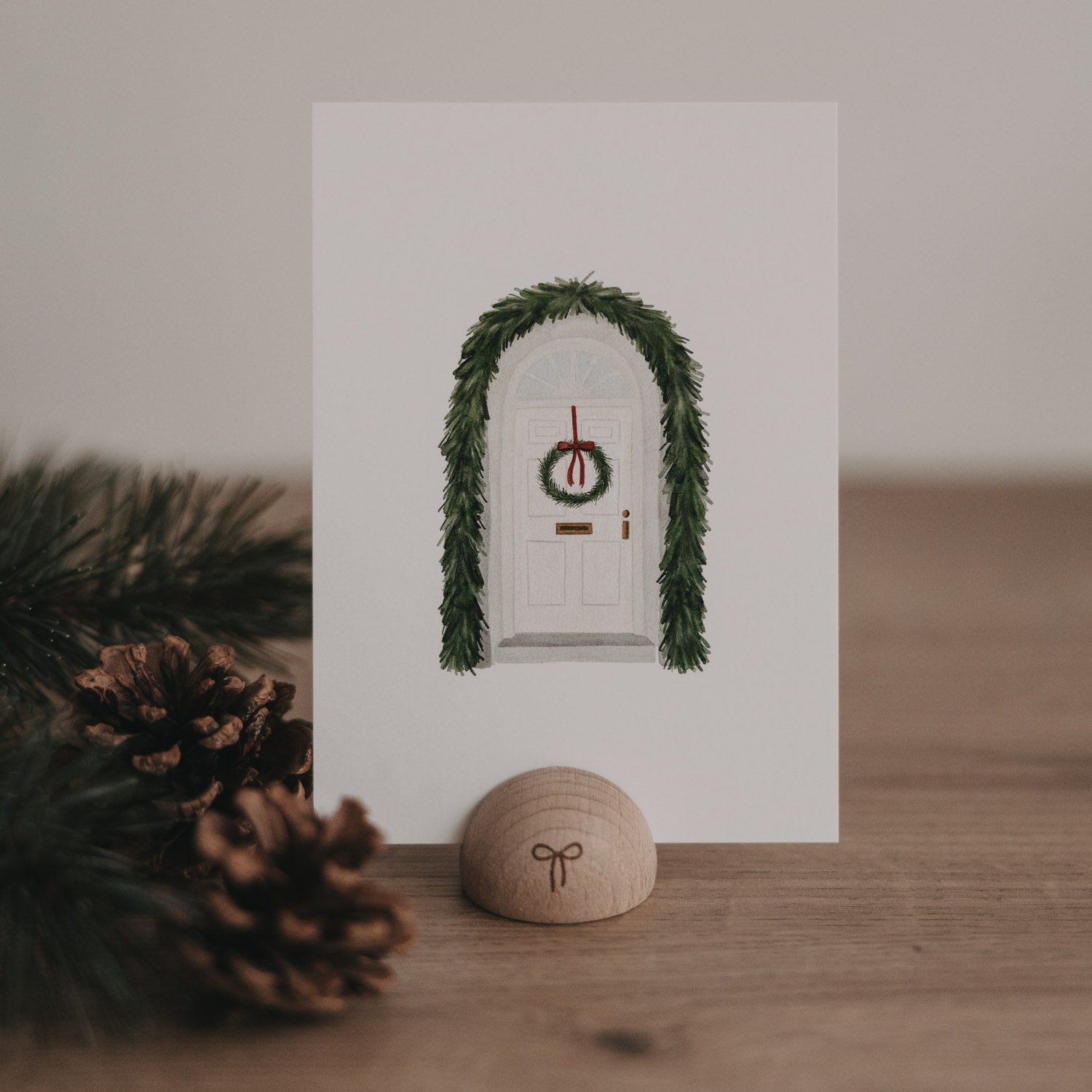 Weihnachtspostkarte Haustür