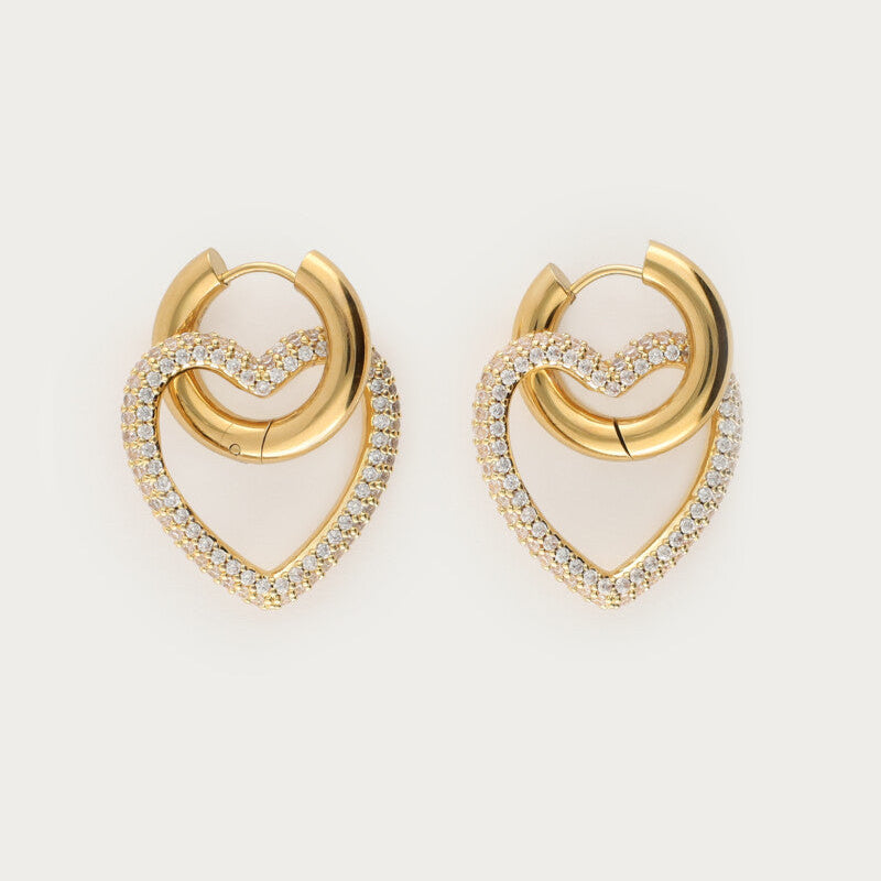 Midnight Creolen mit Herz und Strasssteinen, Gold