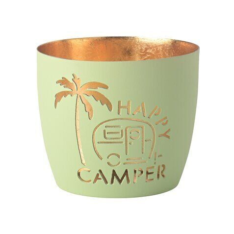 Madras Windlicht "Happy Camper" pastellgrün