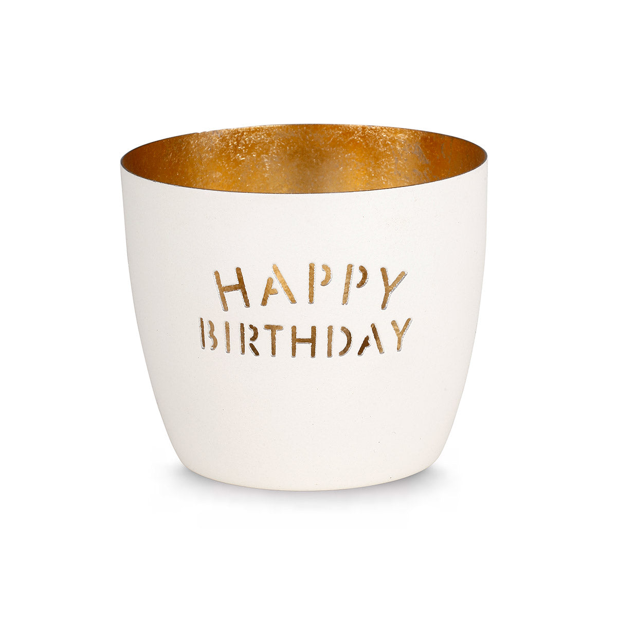 Madras Windlicht "Happy Birthday" weiß
