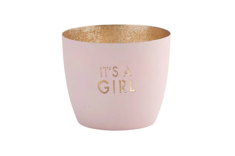 Madras Windlicht "It´s a girl" rosa