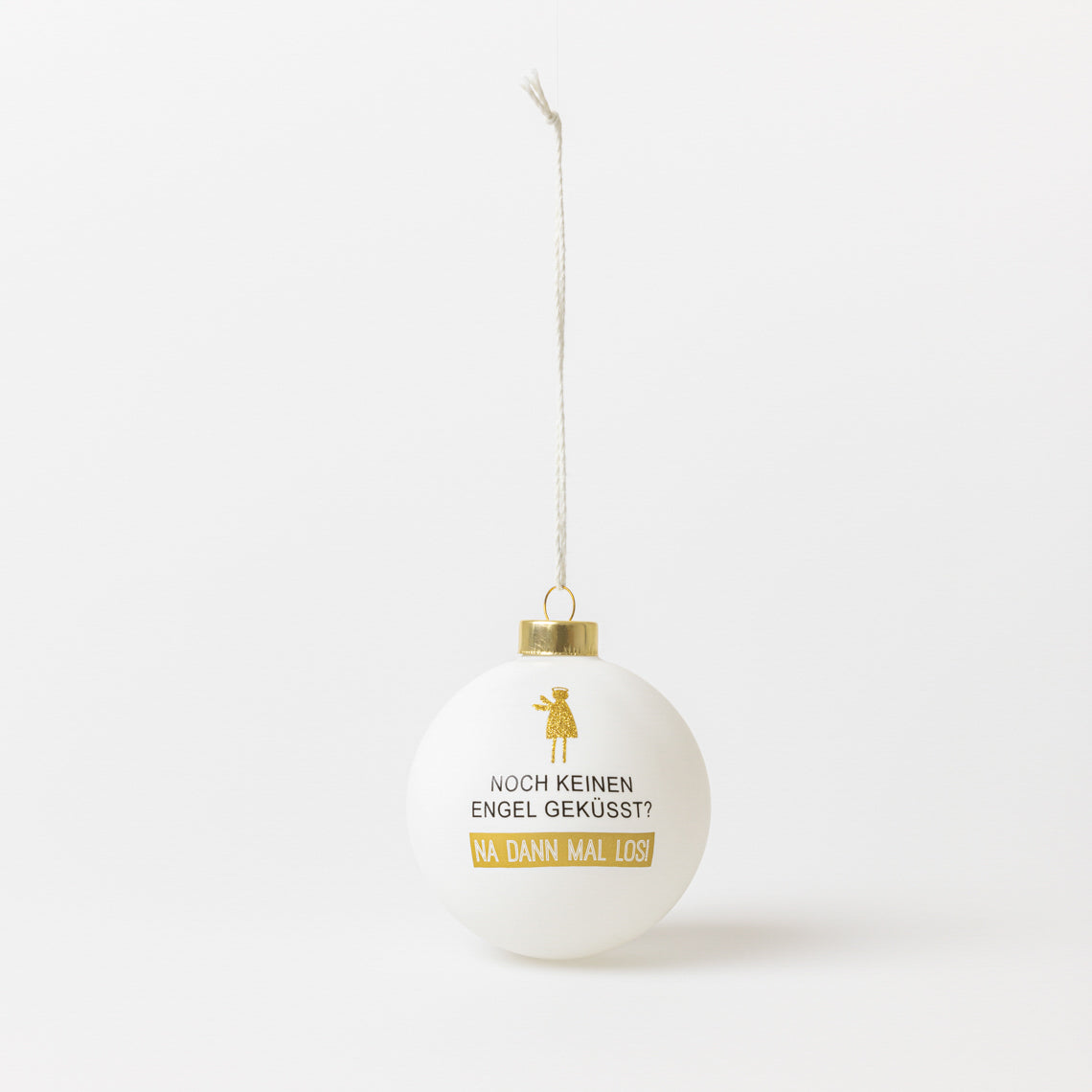 Christbaum Kugel "Noch keinen Engel geküsst?"