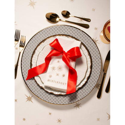 Stoffservietten Gold bestickt "Mistletoe"