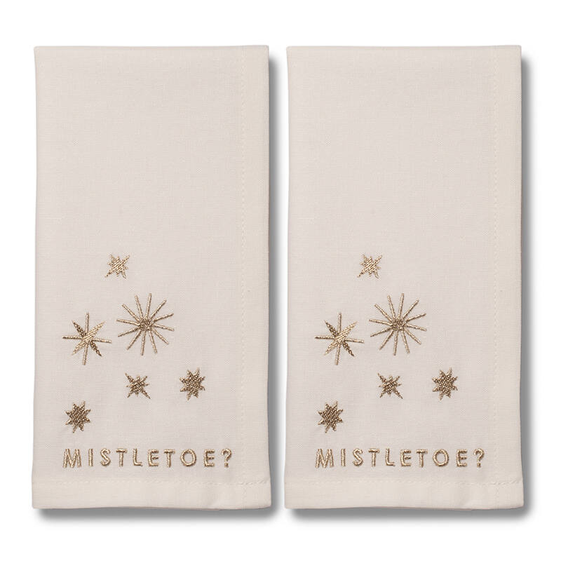 Stoffservietten Gold bestickt "Mistletoe"