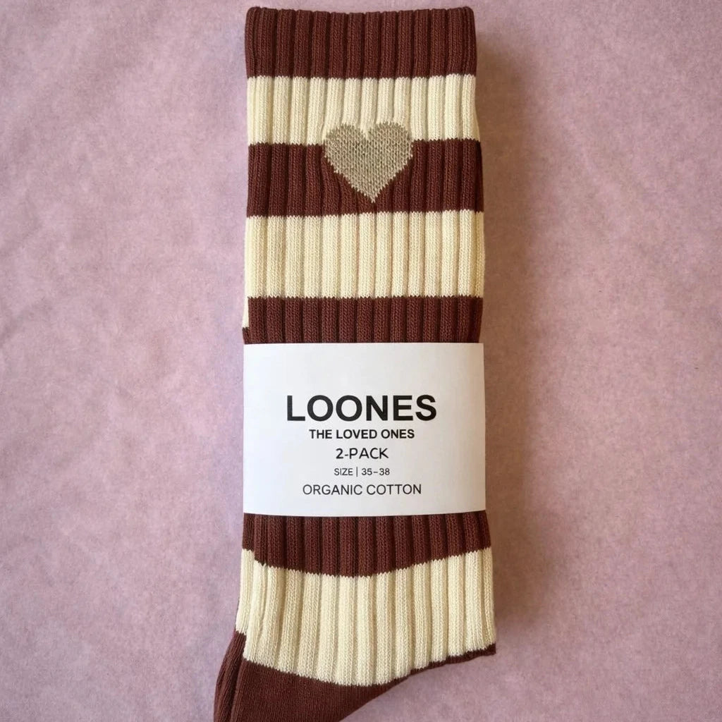 STRIPES OF LOVE Socken 2er-Set, rust gold & dark chocolate