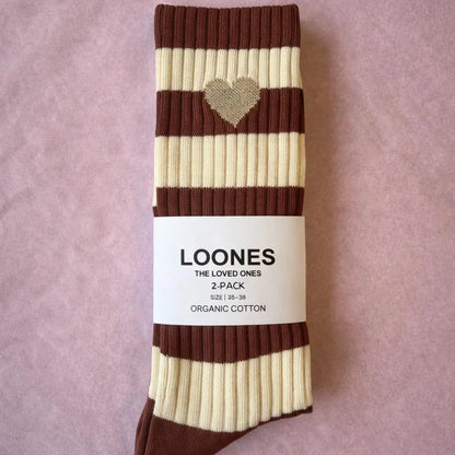 STRIPES OF LOVE Socken 2er-Set, rust gold & dark chocolate
