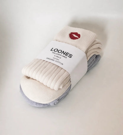 COZY KISS Socken 2er-Set, off-white & grey