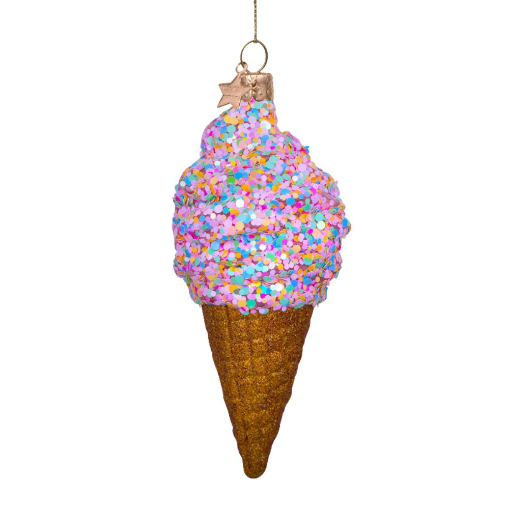Glas Ornament, Disko Glitzer Eistwaffel
