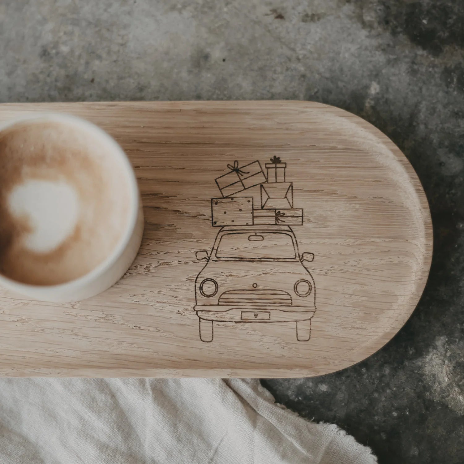 Tablett aus Eiche Weihnachtsauto