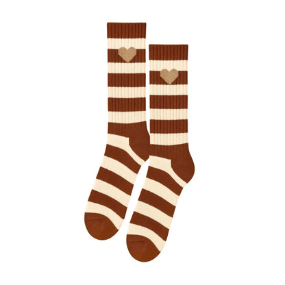 STRIPES OF LOVE Socken 2er-Set, rust gold & dark chocolate