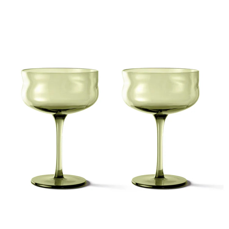 Swirl Champagne Coupe - 2er Set in Moosgrün