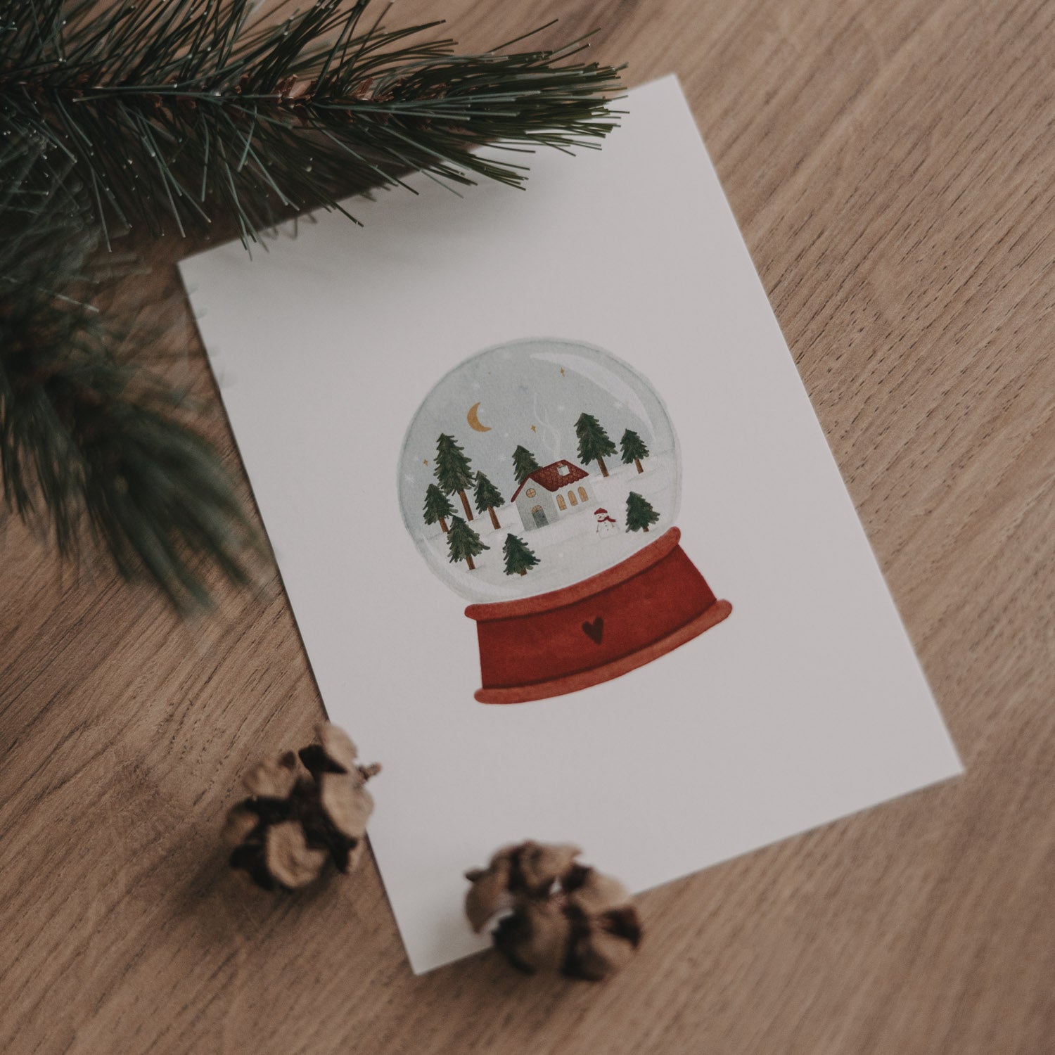 Weihnachtspostkarte Schneekugel