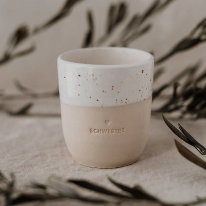 Steingut Becher "Schwester"
