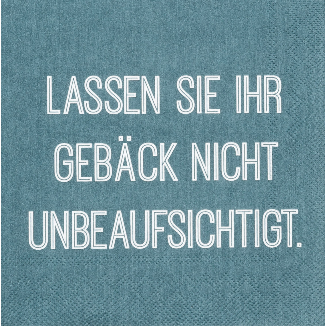 Cocktailservietten 25 x 25 cm "Lassen sie ihr Gebäck nicht unbeaufsichtigt"