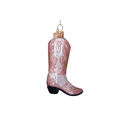 Glas Ornament, Cowboy Stiefel Champagner