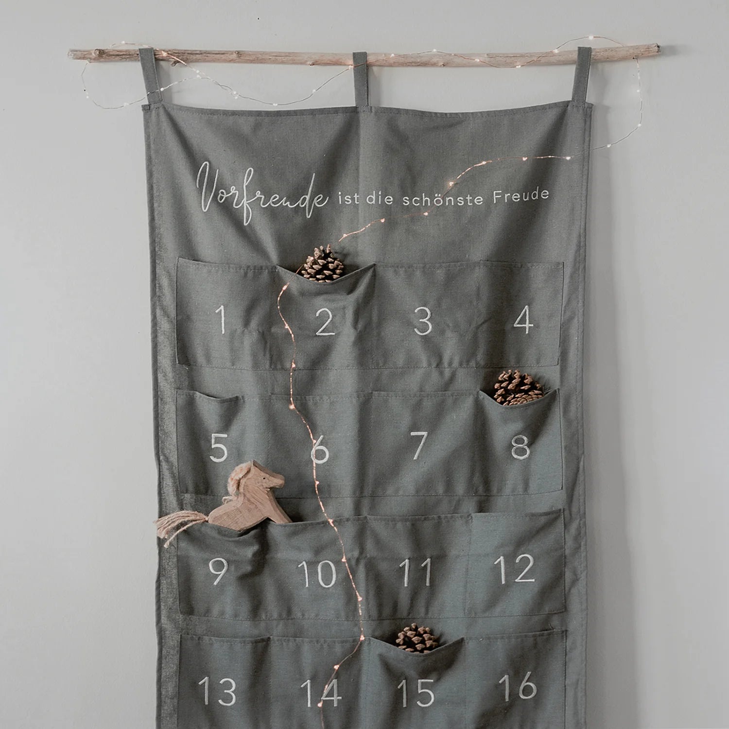 Stoff Adventskalender Grau